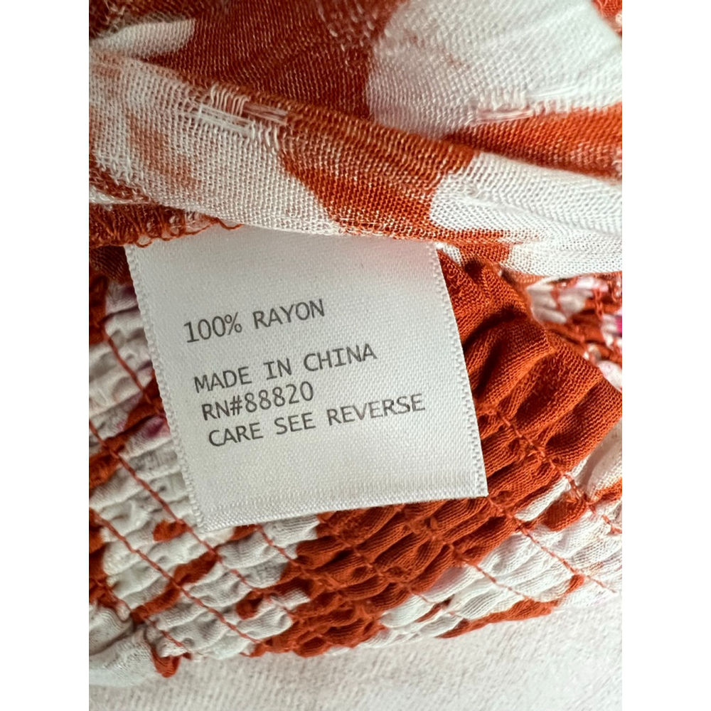 Nicole Miller Orange & White Leaf Print Off-Shoulder Blouse S - Picture 6 of 8